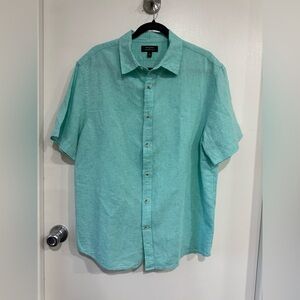 Banana Republic Men's Short Sleeve Polo Shirt Linen Blend Slim Fit L Torquoise